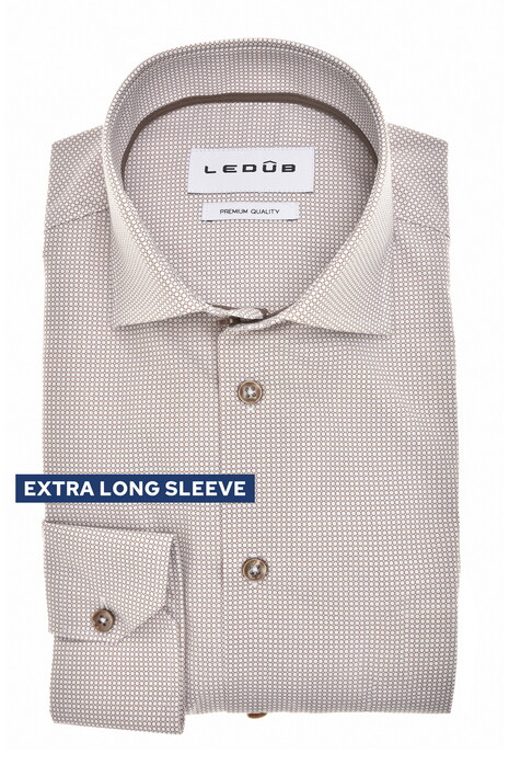 Ledûb Modern Fine Abstract Pattern Extra Long Sleeve 7 Comfort Fabric Overhemd Licht Bruin