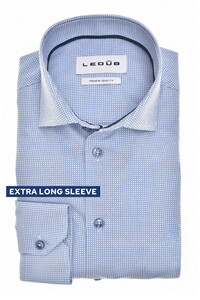 Ledûb Modern Fine Abstract Pattern Extra Long Sleeve 7 Comfort Fabric Overhemd Midden Blauw