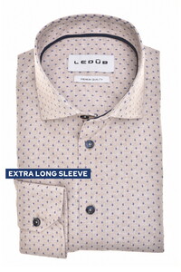 Ledûb MOdern Fine Allover Pattern Easy Care Cotton Extra Long Sleeve 7 Overhemd Licht Bruin