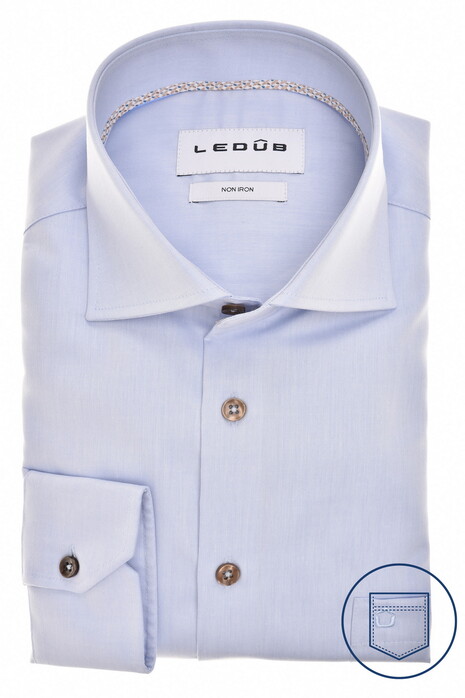 Ledûb Modern Fine Twill Cotton Non-Iron Overhemd Licht Blauw