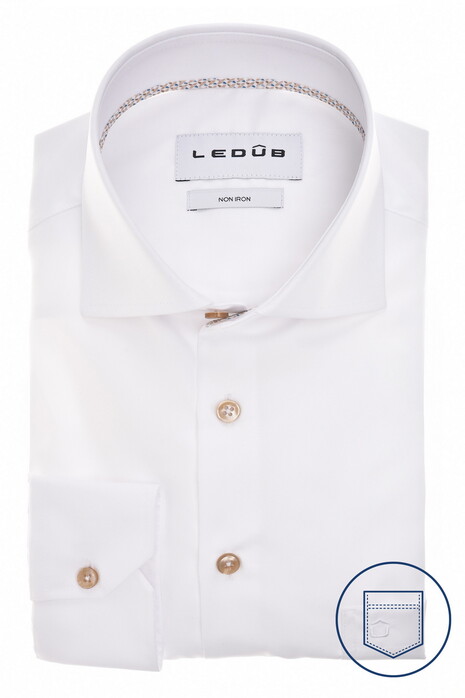 Ledûb Modern Fine Twill Cotton Non-Iron Overhemd Wit