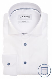 Ledûb Modern Fine Twill Cotton Non-Iron Shirt White-Blue