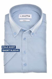 Ledûb Modern FIt Button-Down Fine Jersey Polo Licht Blauw