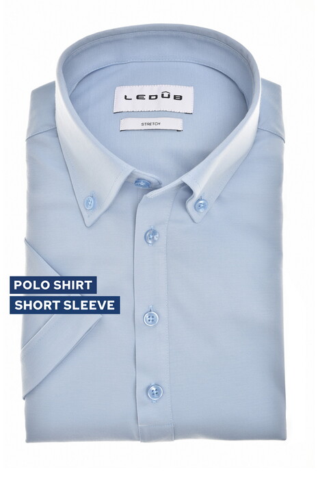 Ledûb Modern FIt Button-Down Fine Jersey Polo Licht Blauw