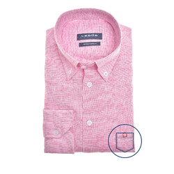 Ledûb Modern Linen Melange Overhemd Midden Rood