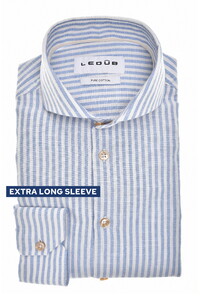 Ledûb Modern Linnen Look Pure Cotton Allover Stripe Overhemd Midden Blauw
