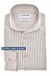 Ledûb Modern Linnen Look Pure Cotton Allover Stripe Overhemd Midden Bruin