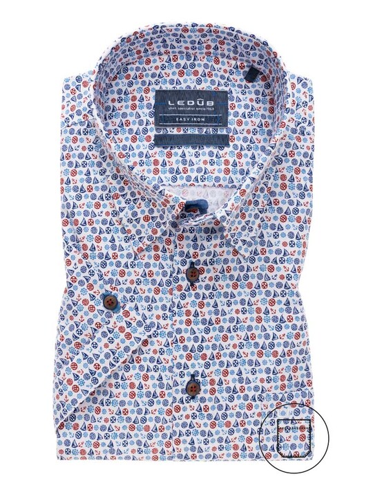Ledûb Modern Nautical Contrast Overhemd Donker Rood