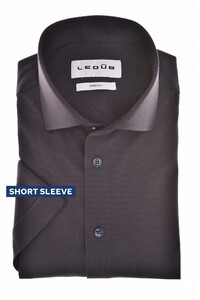 Ledûb Modern Solid Color Jersey Stretch Short Sleeve Overhemd Navy