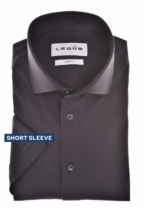 Ledûb Modern Solid Color Jersey Stretch Short Sleeve Overhemd Navy
