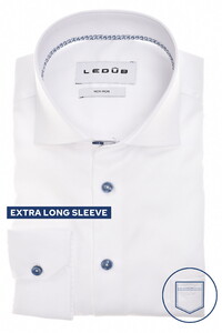 Ledûb Modern Solid Color Non-Iron Cotton Extra Long Sleeve 7 Shirt White-Dark Blue