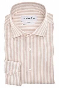 Ledûb Modern Striped Jersey Stretch Overhemd Zand