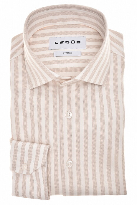 Ledûb Modern Striped Jersey Stretch Overhemd Zand