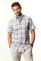 Ledûb Multi Check Button-Down Cotton Linnen Short Sleeve Overhemd Donker Blauw