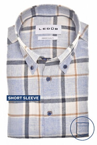 Ledûb Multi Check Button-Down Cotton Linnen Short Sleeve Overhemd Donker Blauw