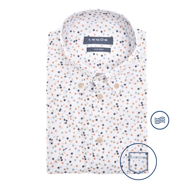 Ledûb Multicolor Dot Ensemble Overhemd Blauw-Oranje