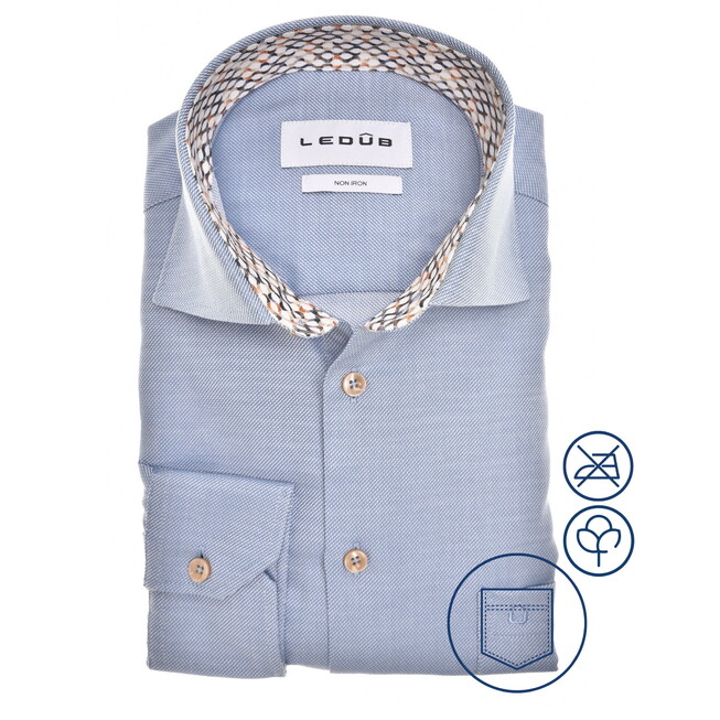 Ledûb Multitone Collar Contrast Overhemd Midden Blauw