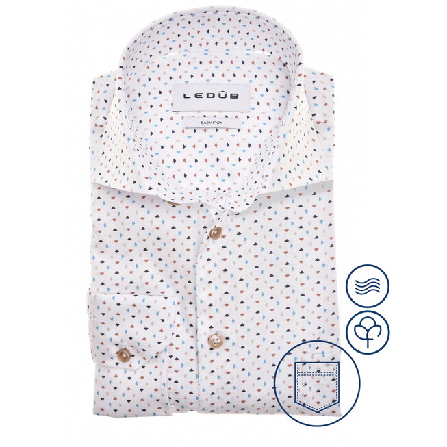 Ledûb Multitone Triangle-Dot Fantasy Overhemd Wit-Beige