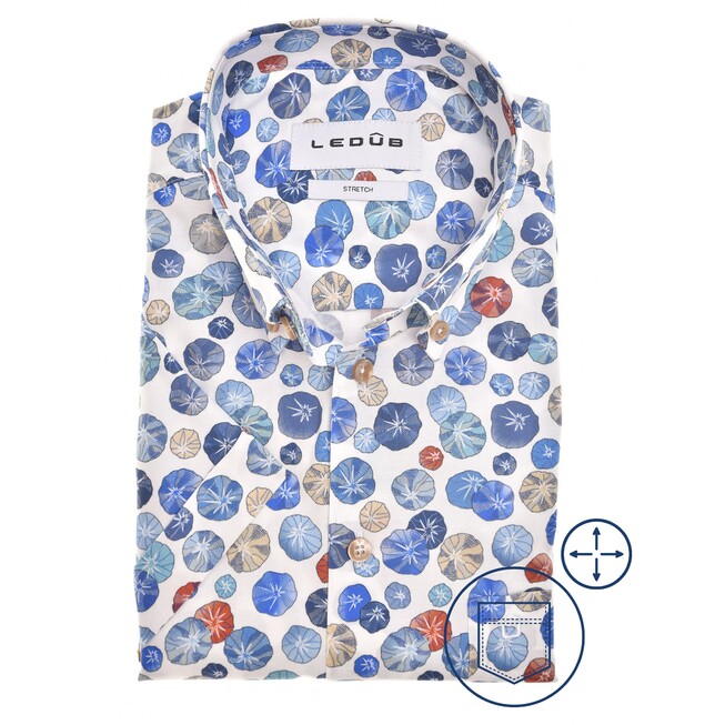 Ledûb Natural Inspired Leaf Pattern Overhemd Blauw