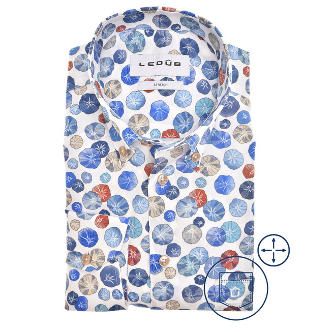 Ledûb Natural Inspired Leaf Pattern Overhemd Blauw-Rood