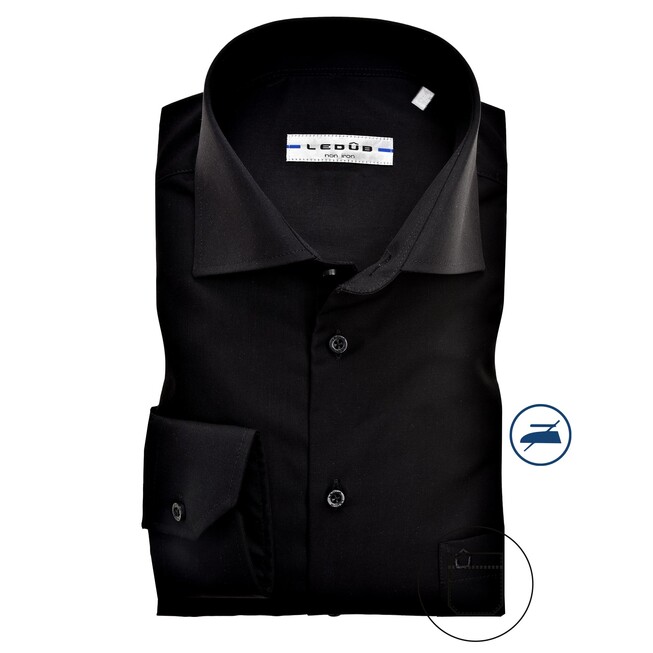 Ledûb Non Iron Uni Modern Fit Overhemd Zwart