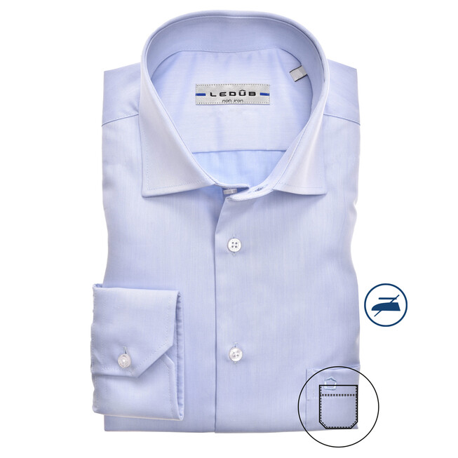 Ledûb Non Iron Uni Regular Fit Overhemd Licht Blauw