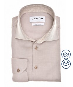 Ledûb Organic Cotton Wide Spread Overhemd Midden Bruin