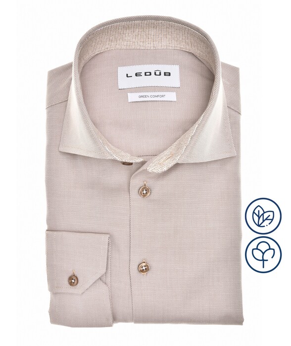 Ledûb Organic Cotton Wide Spread Overhemd Midden Bruin