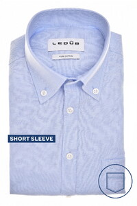Ledûb Oxford Cotton Button-Down Short Sleeve Shirt Light Blue