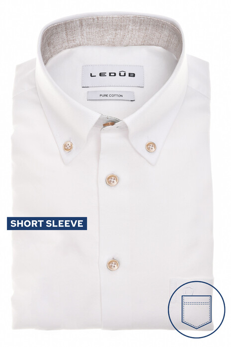 Ledûb Oxford Cotton Button-Down Short Sleeve Shirt White