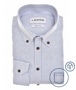 Ledûb Oxford Cotton Vertical Stripe Button-Down Shirt Mid Blue