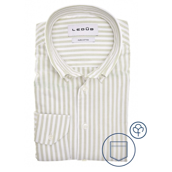 Ledûb Oxford Stripe Overhemd Licht Groen
