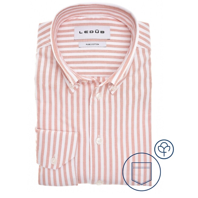 Ledûb Oxford Stripe Overhemd Zalmroze