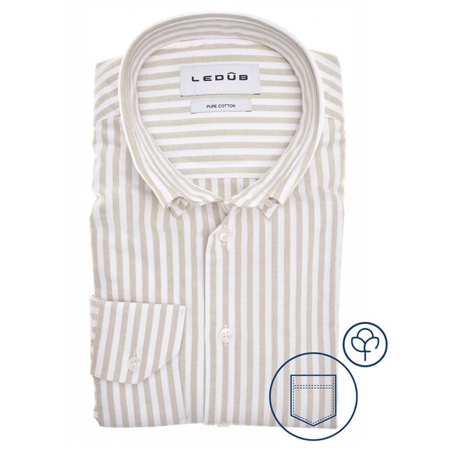 Ledûb Oxford Stripe Overhemd Zand