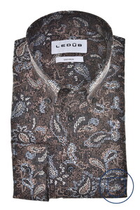 Ledûb Paisley Fantasy Pure Cotton Easy Care Button-Down Overhemd Donker Bruin