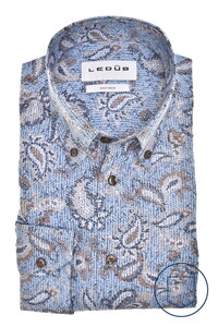 Ledûb Paisley Fantasy Pure Cotton Easy Care Button-Down Shirt Light Blue