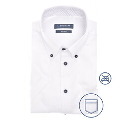 Ledûb Plain Color Cotton Non-Iron Short Sleeve Button-Down Overhemd Wit