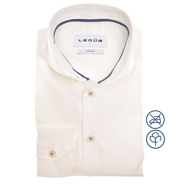 Ledûb Plain Color Non-Iron Cotton Subtle Detail Overhemd Antiekwit-Blauw