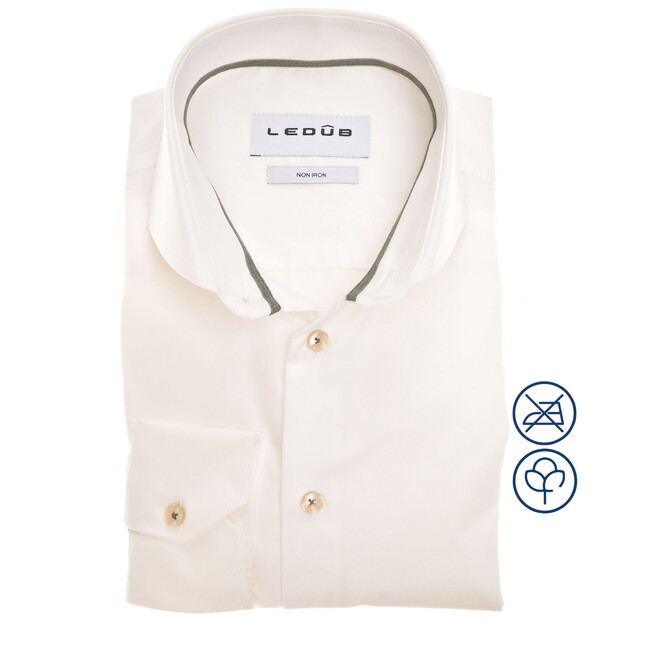 Ledûb Plain Color Non-Iron Cotton Subtle Detail Overhemd Antiekwit-Groen