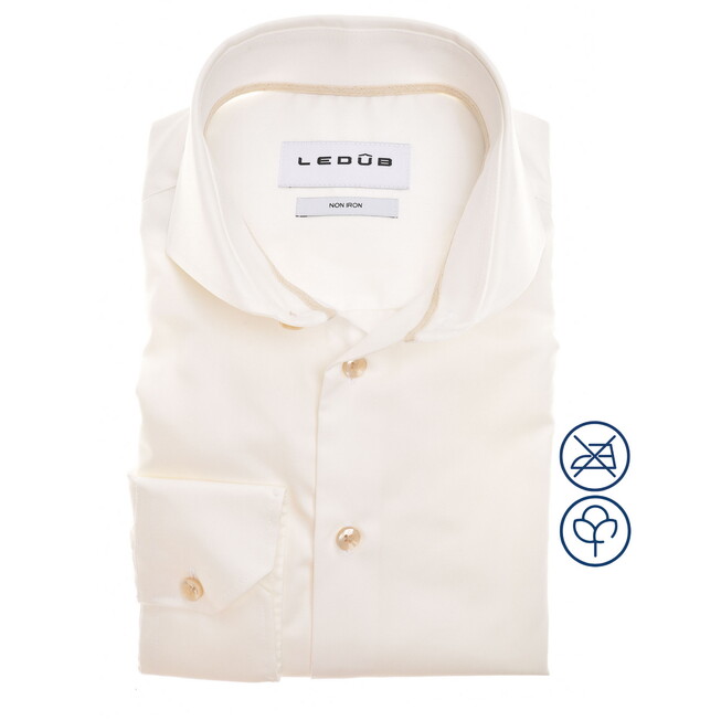 Ledûb Plain Color Non-Iron Cotton Subtle Detail Overhemd Antiekwit-Zand