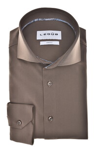 Ledûb Plain Tone-on-Tone Buttons Stretch Overhemd Donker Bruin