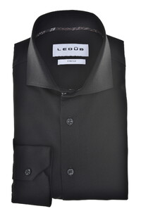 Ledûb Plain Tone-on-Tone Buttons Stretch Overhemd Zwart