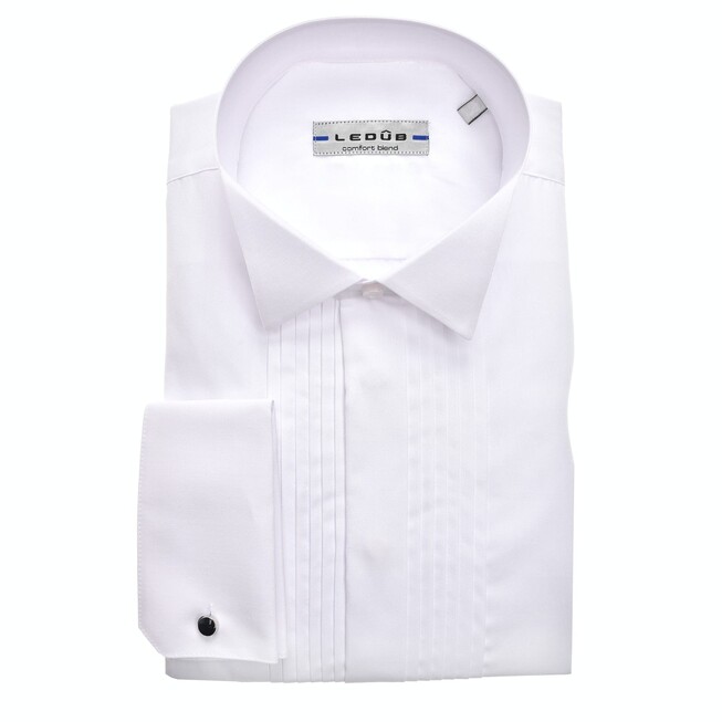 Ledûb Plissé Smoking Modern Fit Overhemd Wit