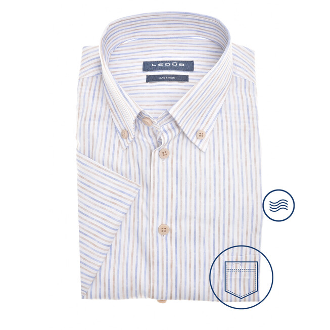 Ledûb Powder Stripe Overhemd Blauw-Zand