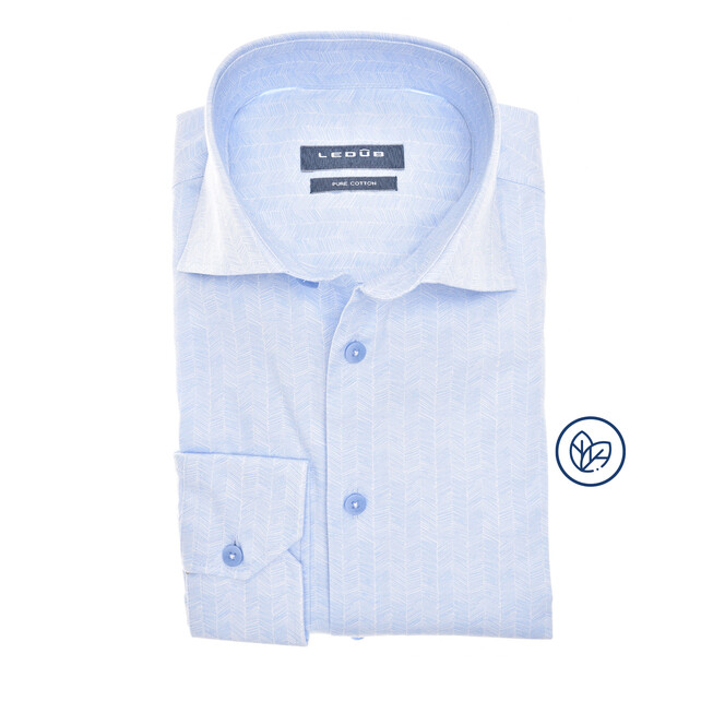 Ledûb Printed Herringbone Fantasy Overhemd Licht Blauw