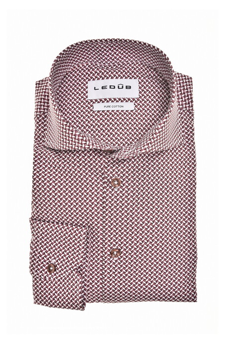 Ledûb Pure Cotton Allover Mini Squares Pattern Overhemd Donker Rood