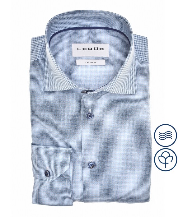 Ledûb Pure Cotton Fine Dot Sophistication Overhemd Midden Blauw