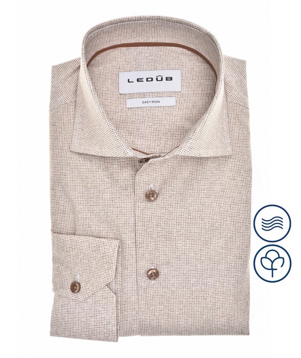 Ledûb Pure Cotton Fine Dot Sophistication Overhemd Midden Bruin