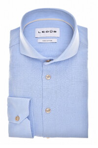 Ledûb Pure Cotton Linnen Look Subtle Contrast Details Overhemd Licht Blauw