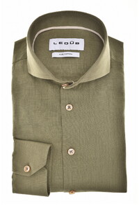 Ledûb Pure Cotton Linnen Look Subtle Contrast Details Overhemd Midden Groen